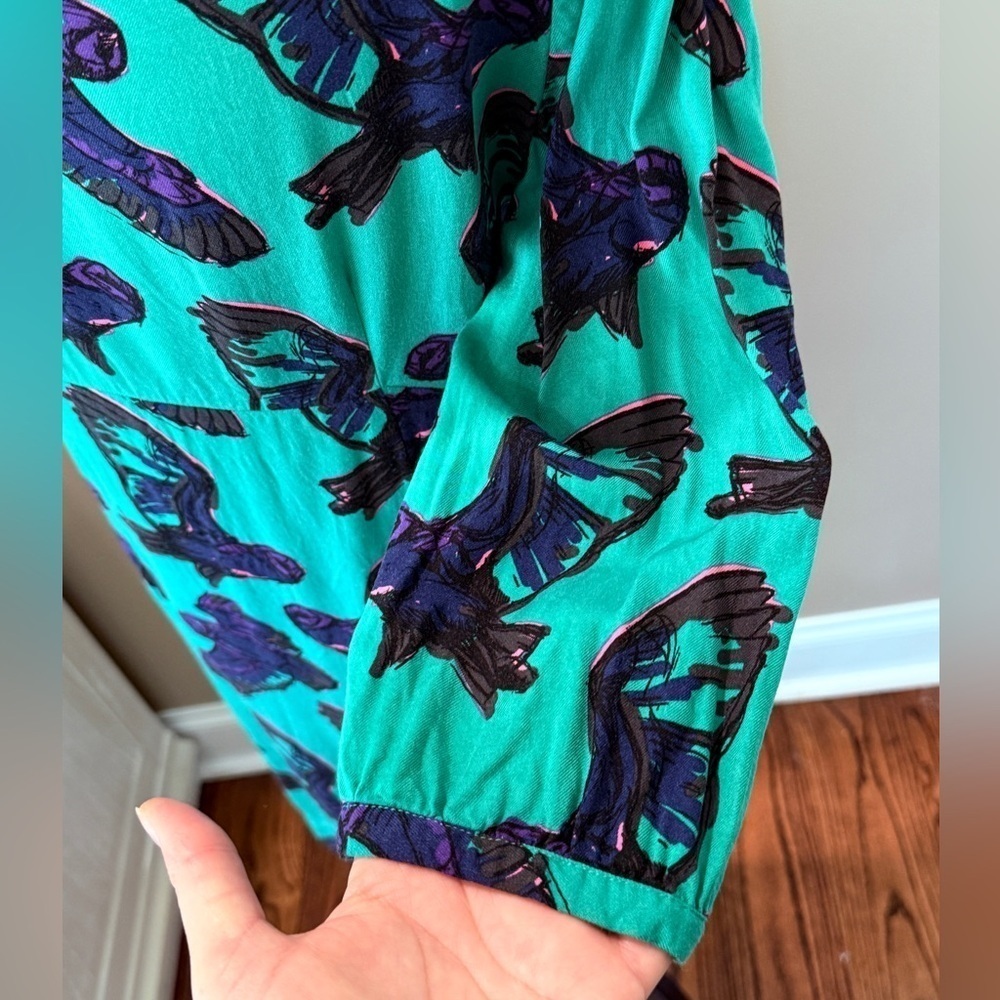 Women’s BODEN Owl Dress Oval Neck 3/4 Sleeve Aqua Navy Blue Tunic Dress. Size 6 - Picture 3 of 5